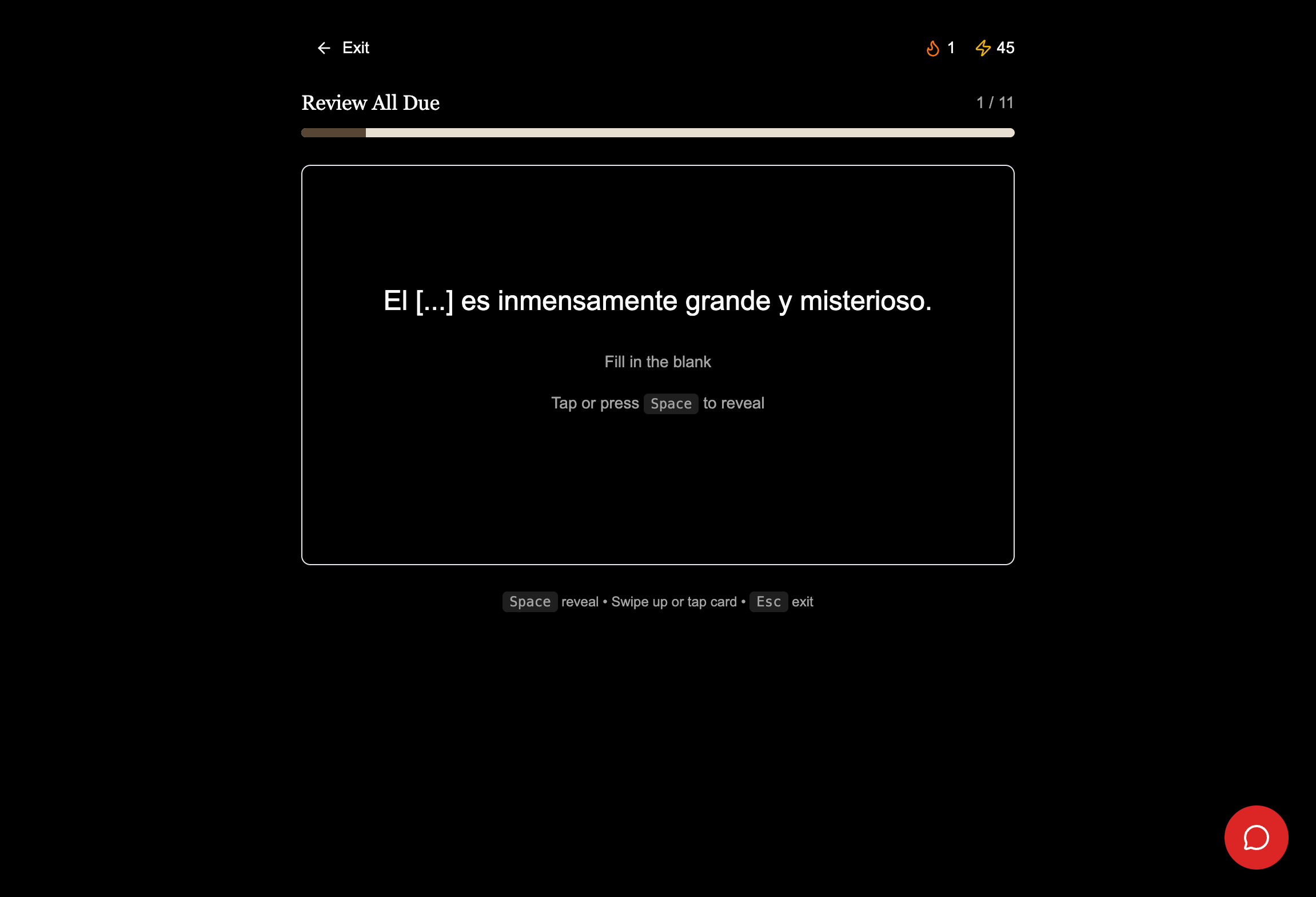 Interlinear flashcard review - Fill in the blank with spaced repetition