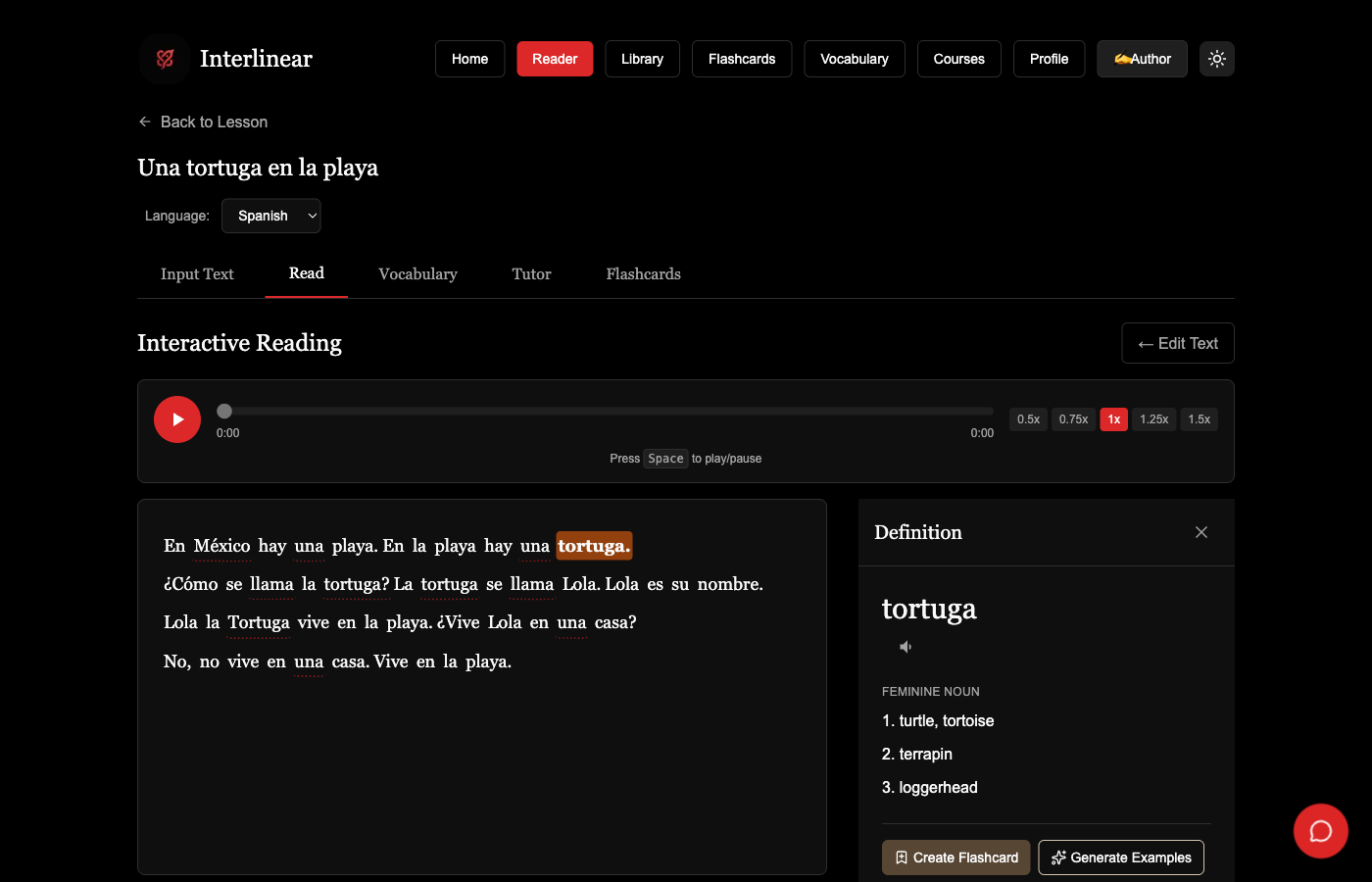 Interlinear reader - Click any word for instant definitions