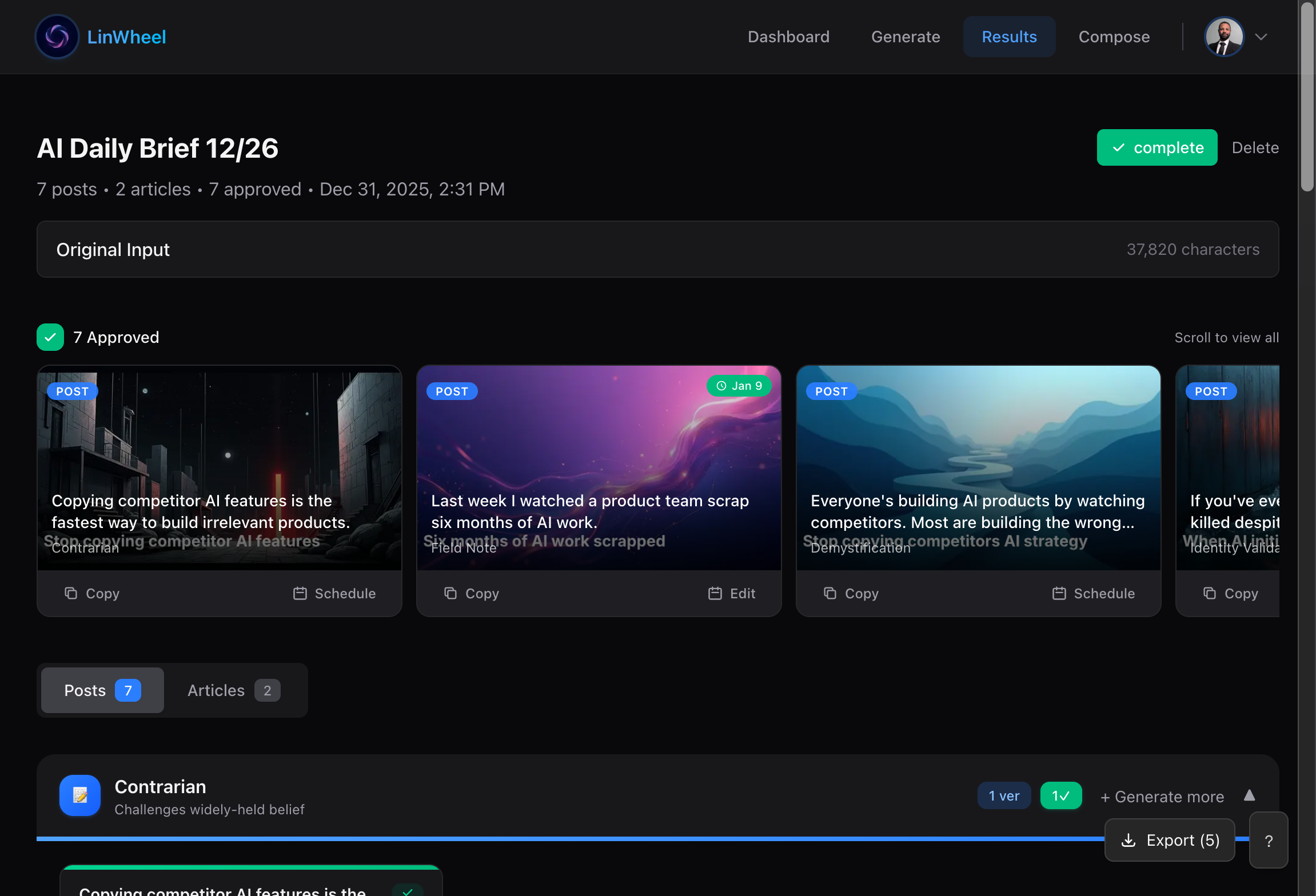 LinWheel post detail - 7 angles with scheduling and publishing